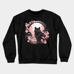 Black cat kanagawa wave Crewneck Sweatshirt